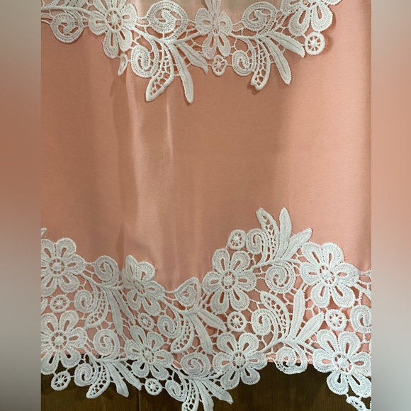 NWT LOFT Pleated Peach Sleeveless Floral Lace Blouse Size Medium - Picture 6 of 14
